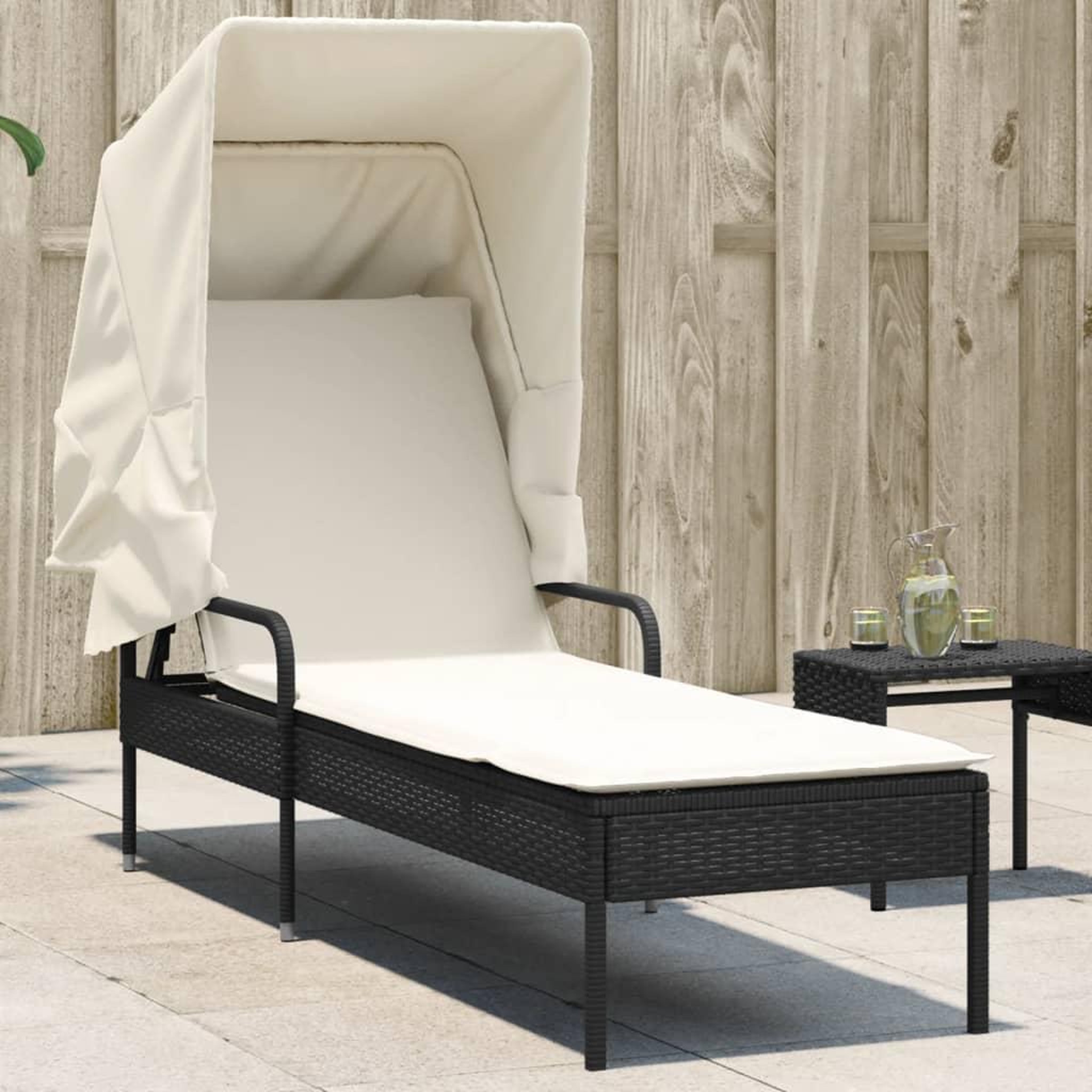 Voir la diapositive 1 : VIDAXL Chaise longue avec auvent noir resine tressee