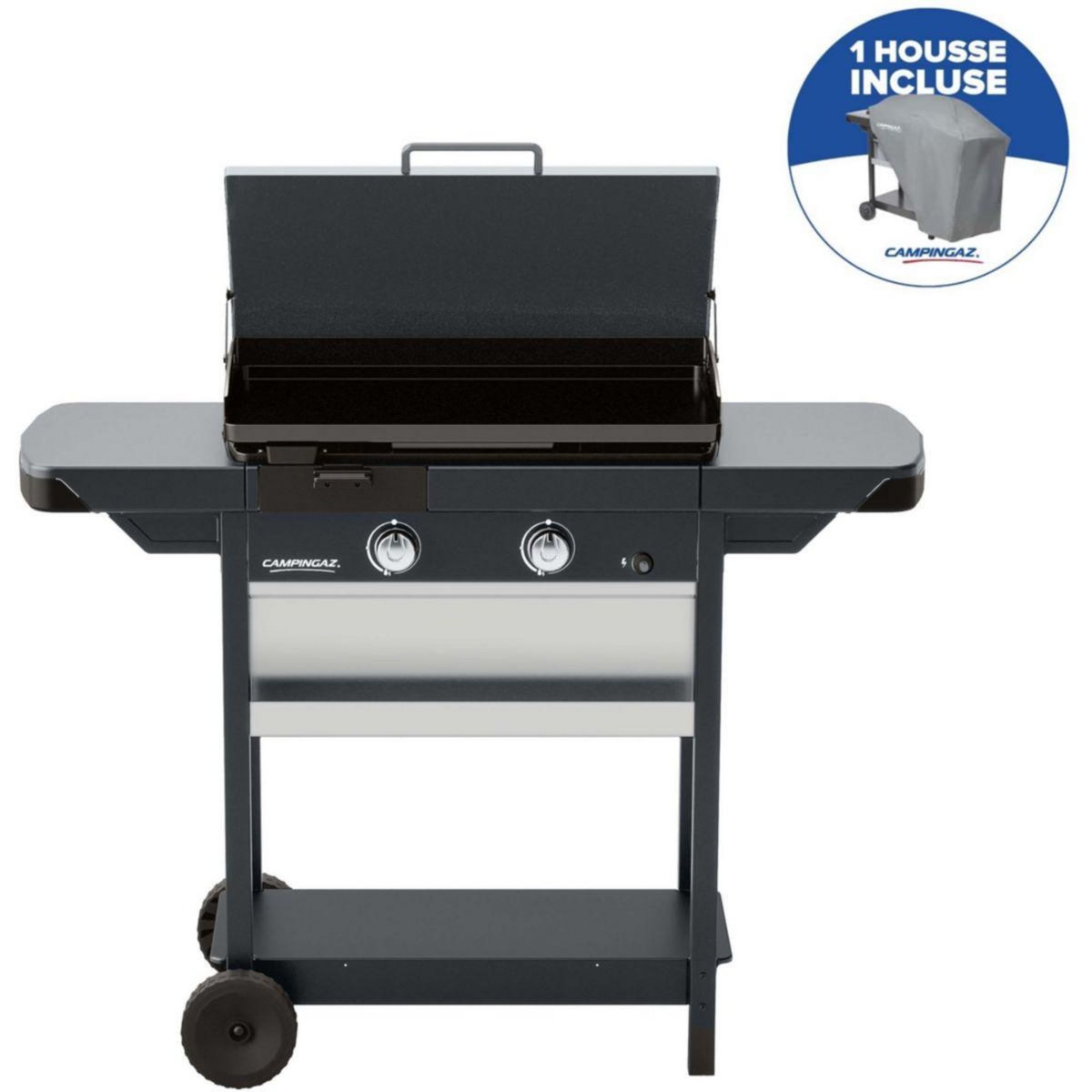 CAMPINGAZ Plancha gaz EX plus noir 2brûleurs sur chariot, 66x42cm + housse