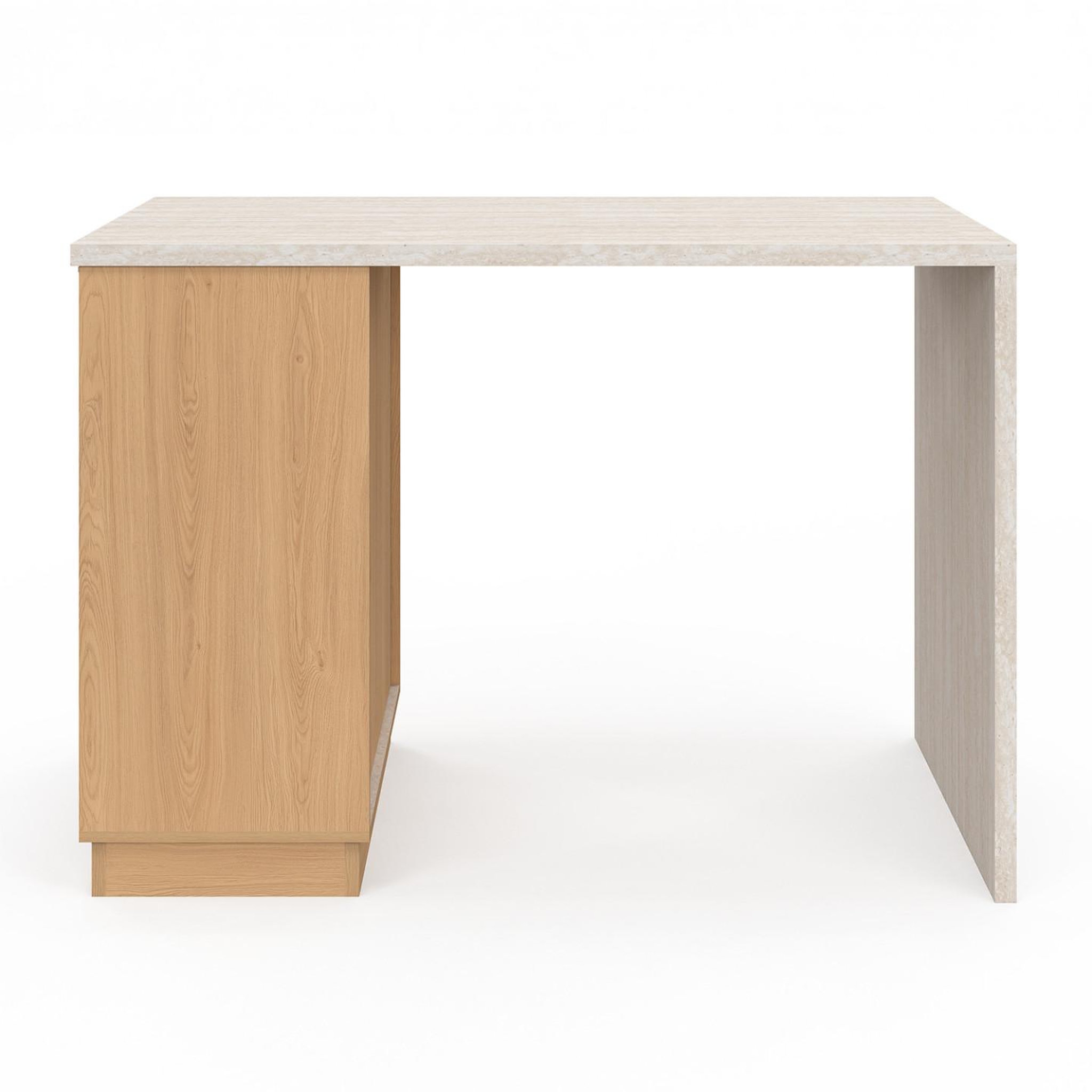 Voir la diapositive 3 : ID MARKET Ilot central mange-debout 4 personnes vito 130 cm bois et plateau effet travertin