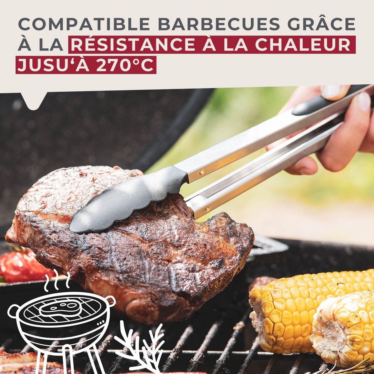 Fackelmann Ensemble de 2 Pinces de cuisine double embout 35 cm Fackelmann Penderie