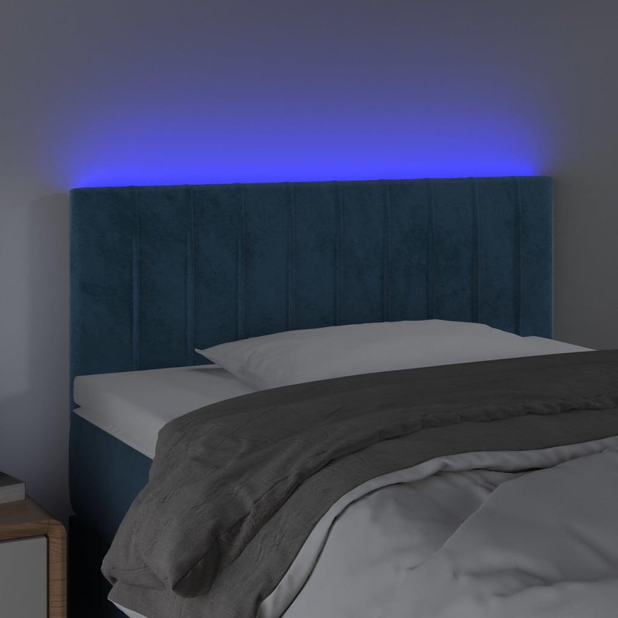 Voir la diapositive 3 : VIDAXL Tete de lit a LED Bleu fonce 80x5x78/88 cm Velours