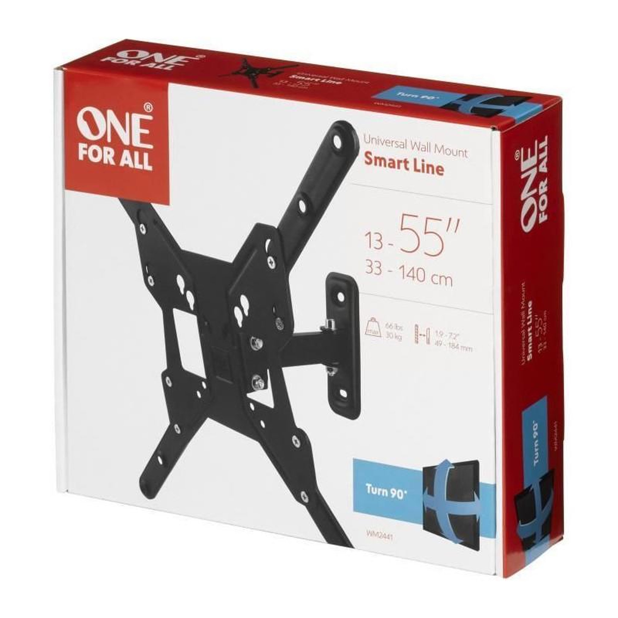 Voir la diapositive 2 : ONEFORALL1 ONE FOR ALL WM2441 Support mural inclinable et orientable a 90 pour TV de 33 a 140cm 13-55