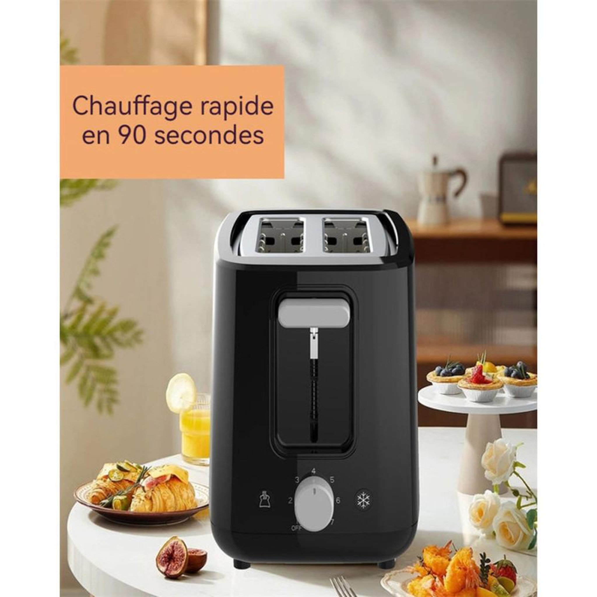 Voir la diapositive 2 : Toaster 2 tranches à fentes extra larges, 7 niveaux de brunissage, 850 W noir mat