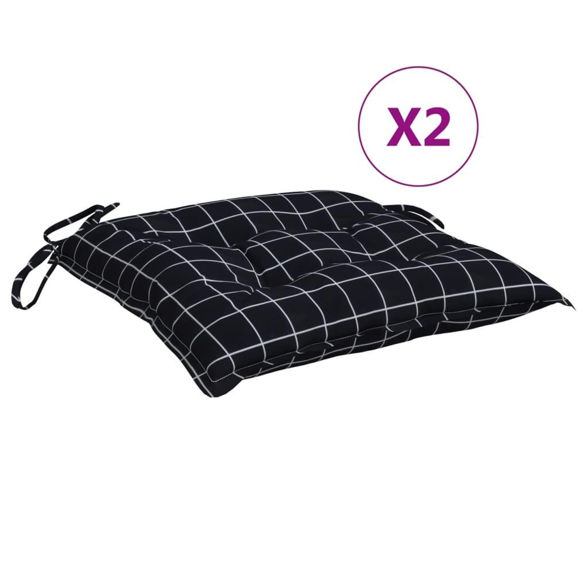 Voir la diapositive 2 : VIDAXL Coussins de chaise lot de 2 carreaux noir 40x40x7 cm tissu