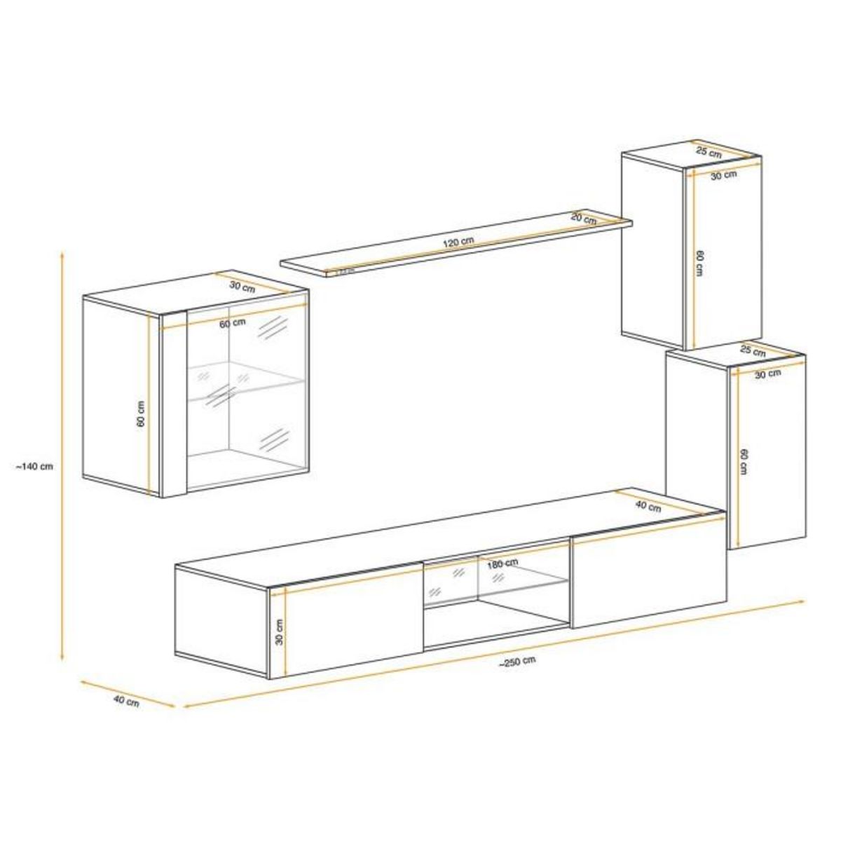 Paris Prix Ensemble Meuble TV  Switch XXIII  250cm Gris & Naturel
