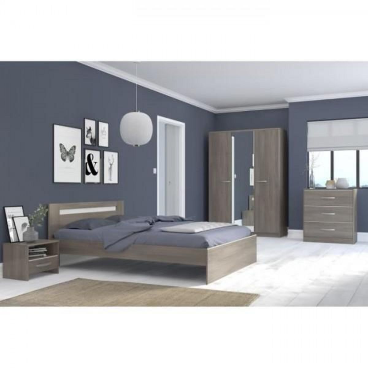 PARISOT PARISOT Chambre complete adulte - Contemporain - Décor noyer silver - l 140 x L 190 cm - YSA