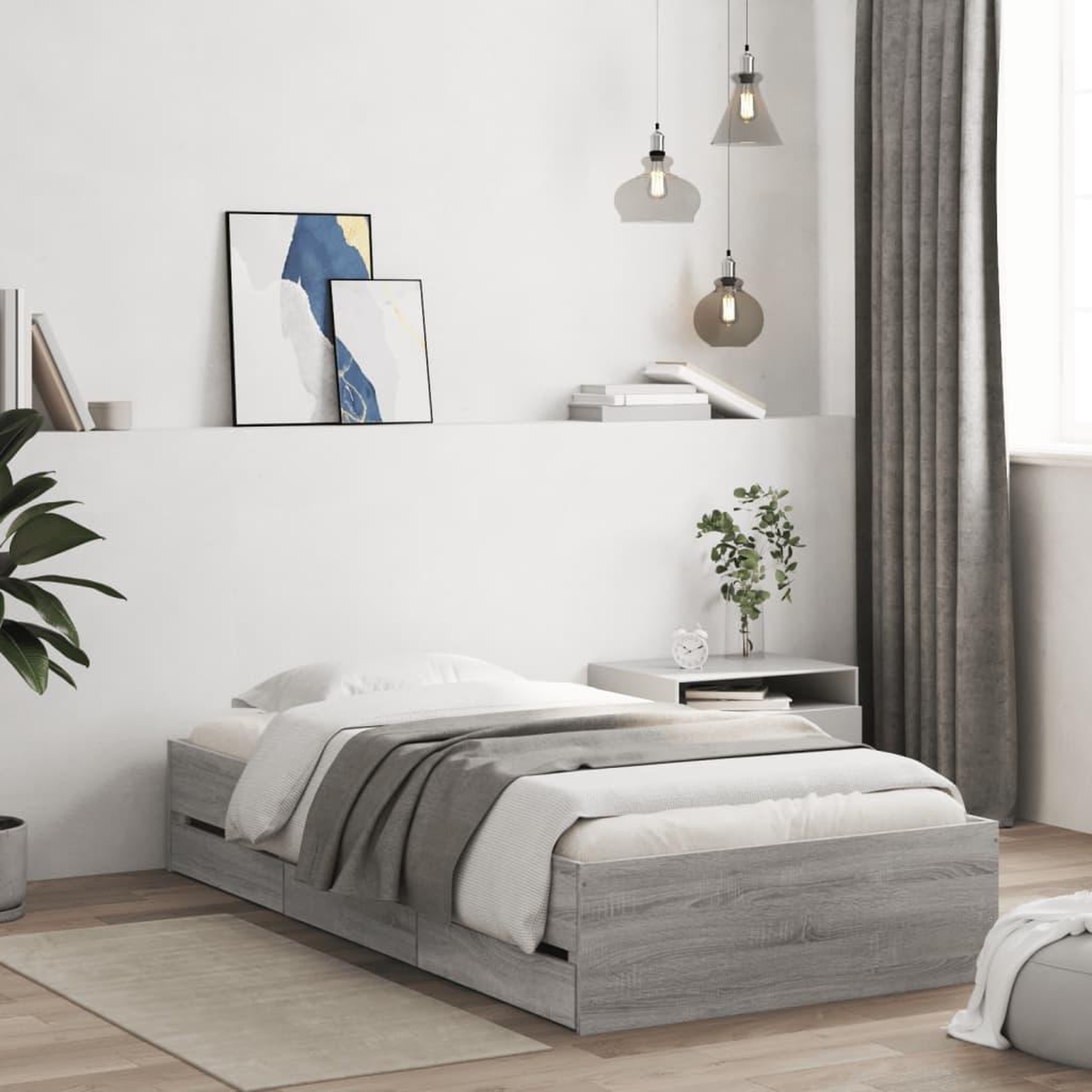VIDAXL Cadre de lit avec tiroirs sans matelas sonoma gris 100x200 cm