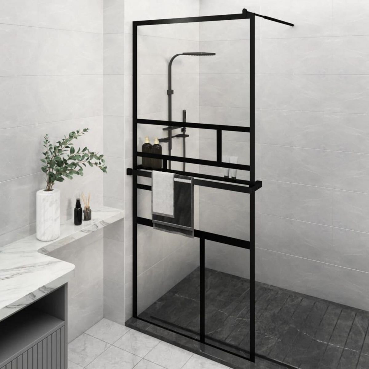 VIDAXL Paroi de douche avec etagere Noir 90x195 cm Verre ESG&Aluminium