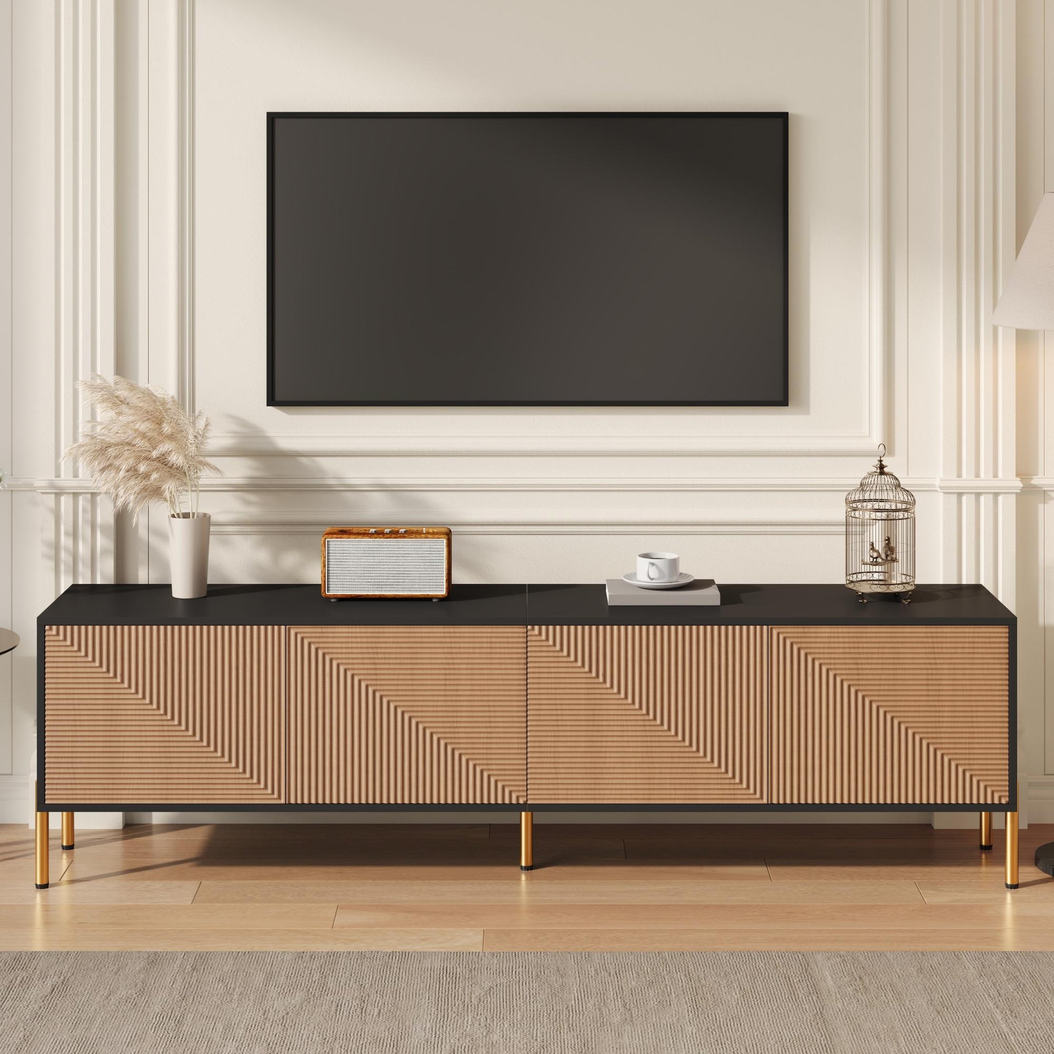 Voir la diapositive 2 : MERAX Meuble tv noir+naturel 179 cm panneau de particules