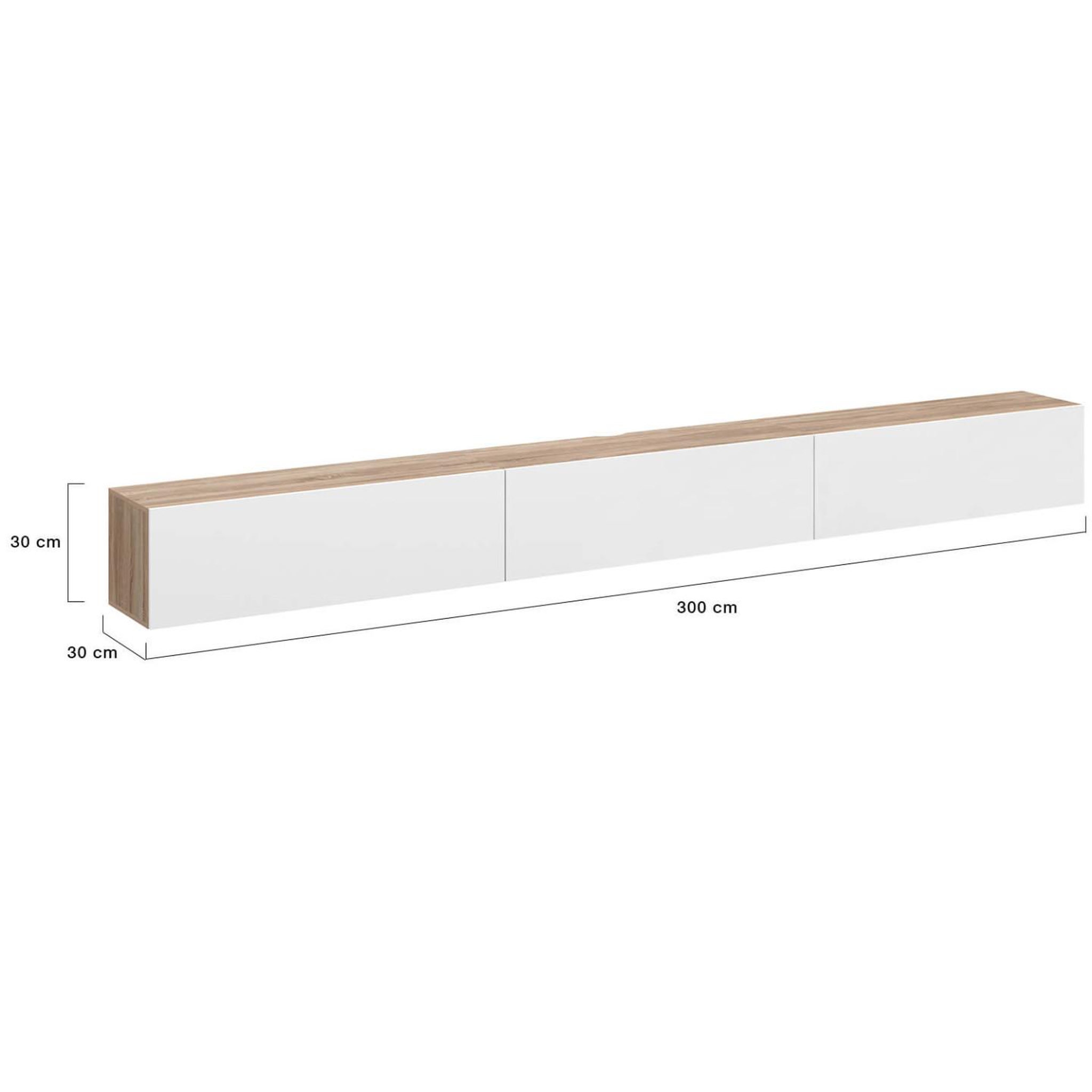 Voir la diapositive 5 : ID MARKET Meuble tv 300 cm suspendu elio 3 portes bois et blanc