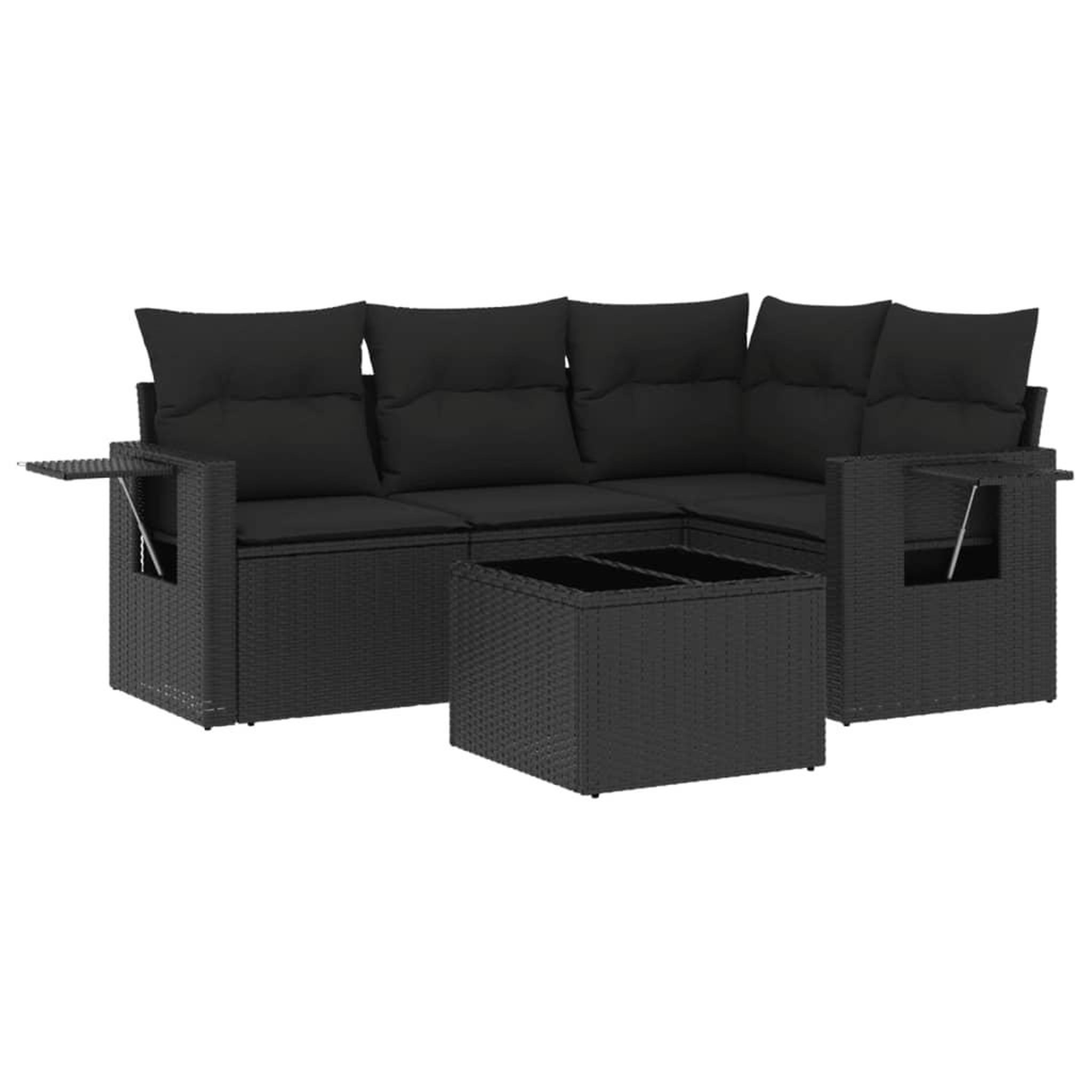 Voir la diapositive 2 : VIDAXL Salon de jardin 5 pcs avec coussins noir resine tressee