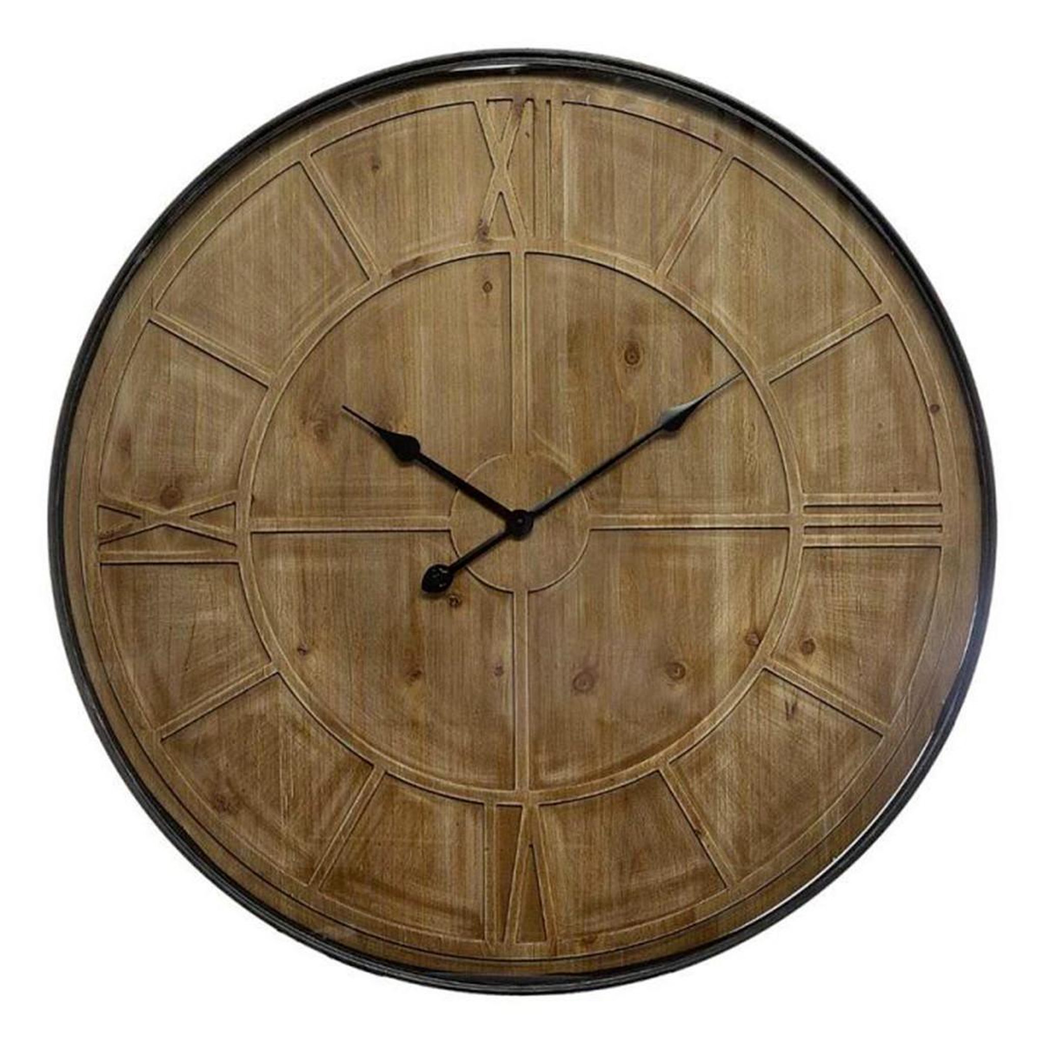 Voir la diapositive 1 : ATMOSPHERA Pendule Ronde en Métal & Bois  Alia  80cm Naturel