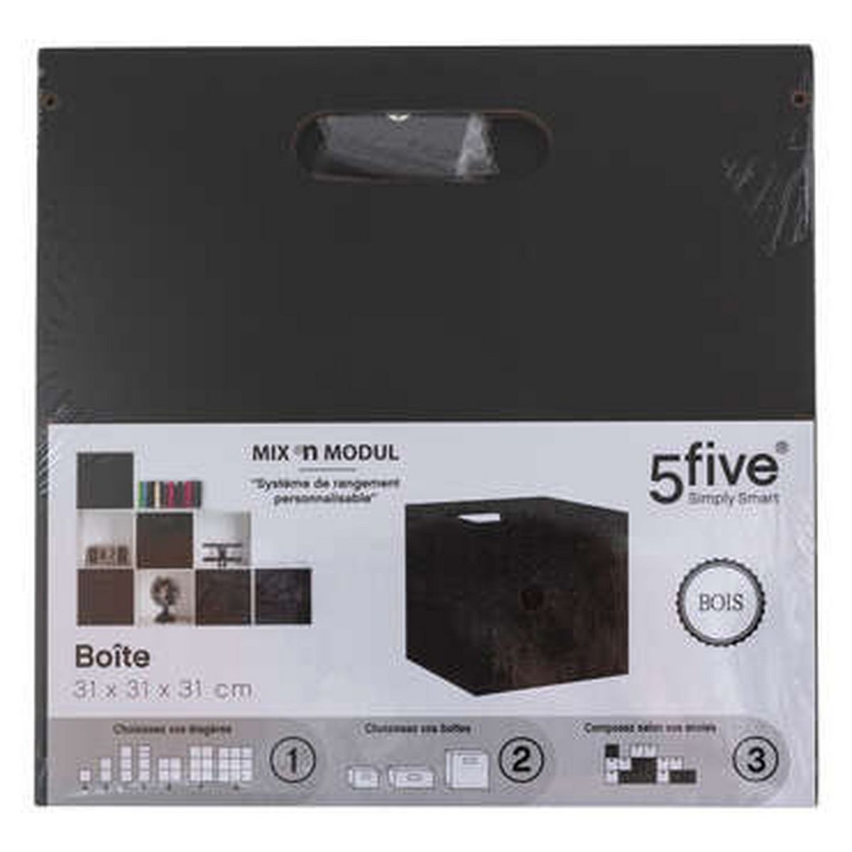 Boite panier de rangement en bois pour étagère 31 x 31 cm  Mix n' modul