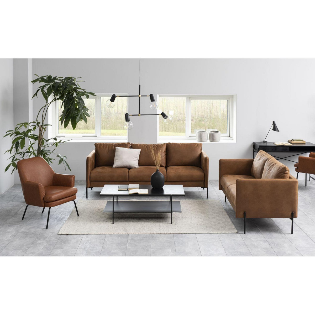 TOILINUX Table basse 2 niveaux en mélaminé et Métal - L. 115 cm x H. 40 cm - Noir