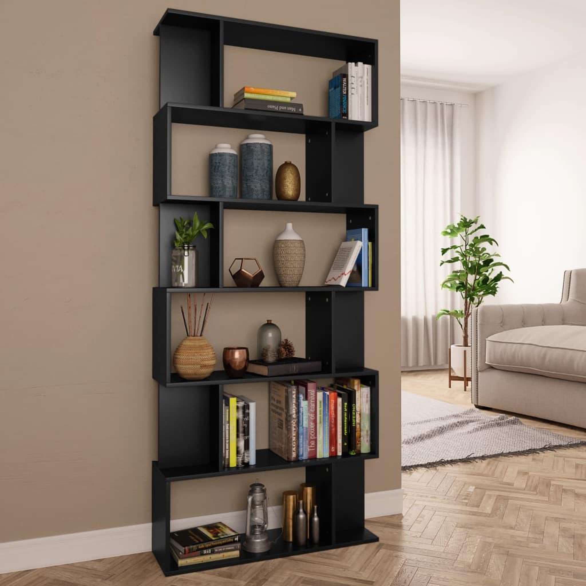 Voir la diapositive 1 : VIDAXL Bibliotheque/Separateur de piece Noir Bois d'ingenierie