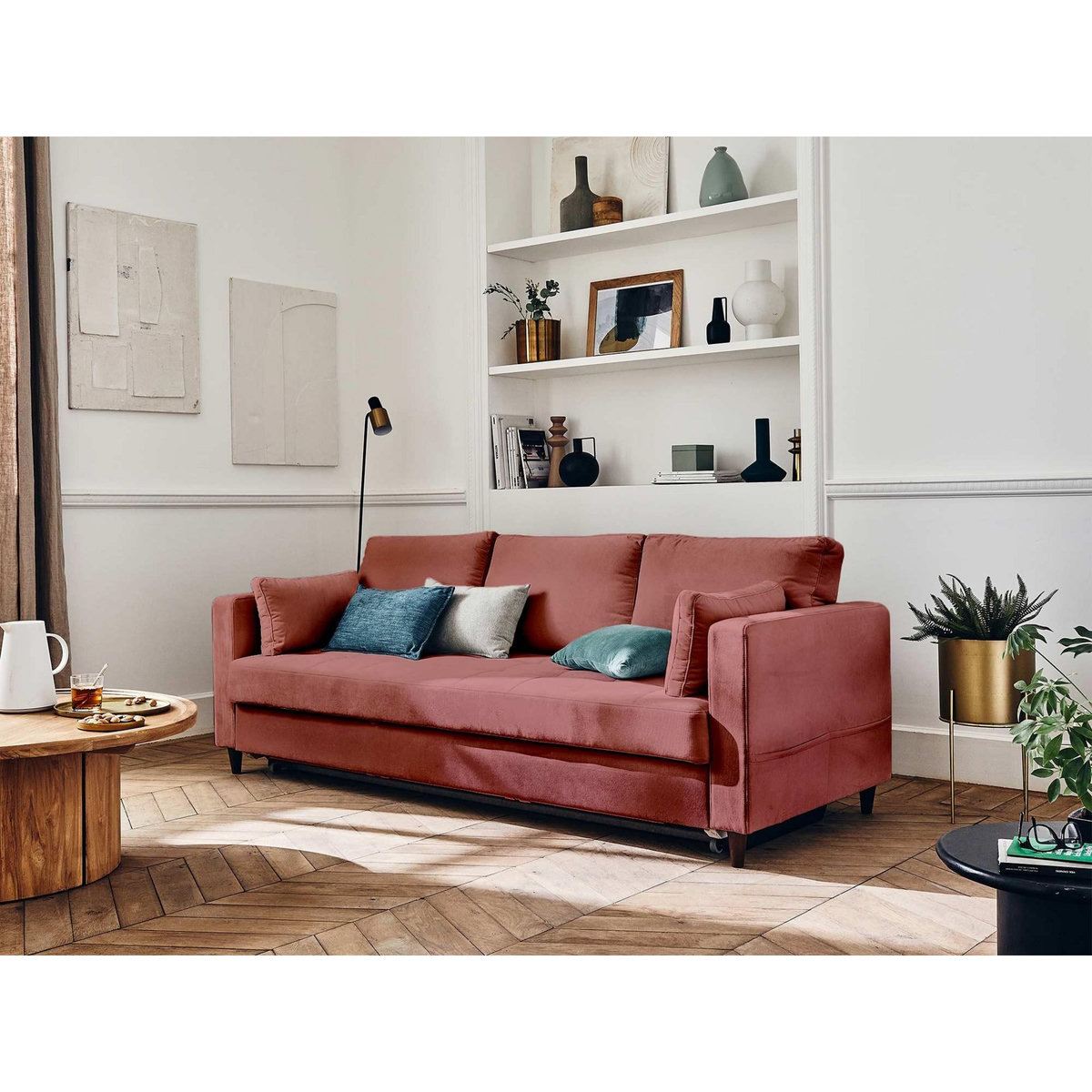 LISA DESIGN Anna - canapé droit 3 places convertible avec poche en velours