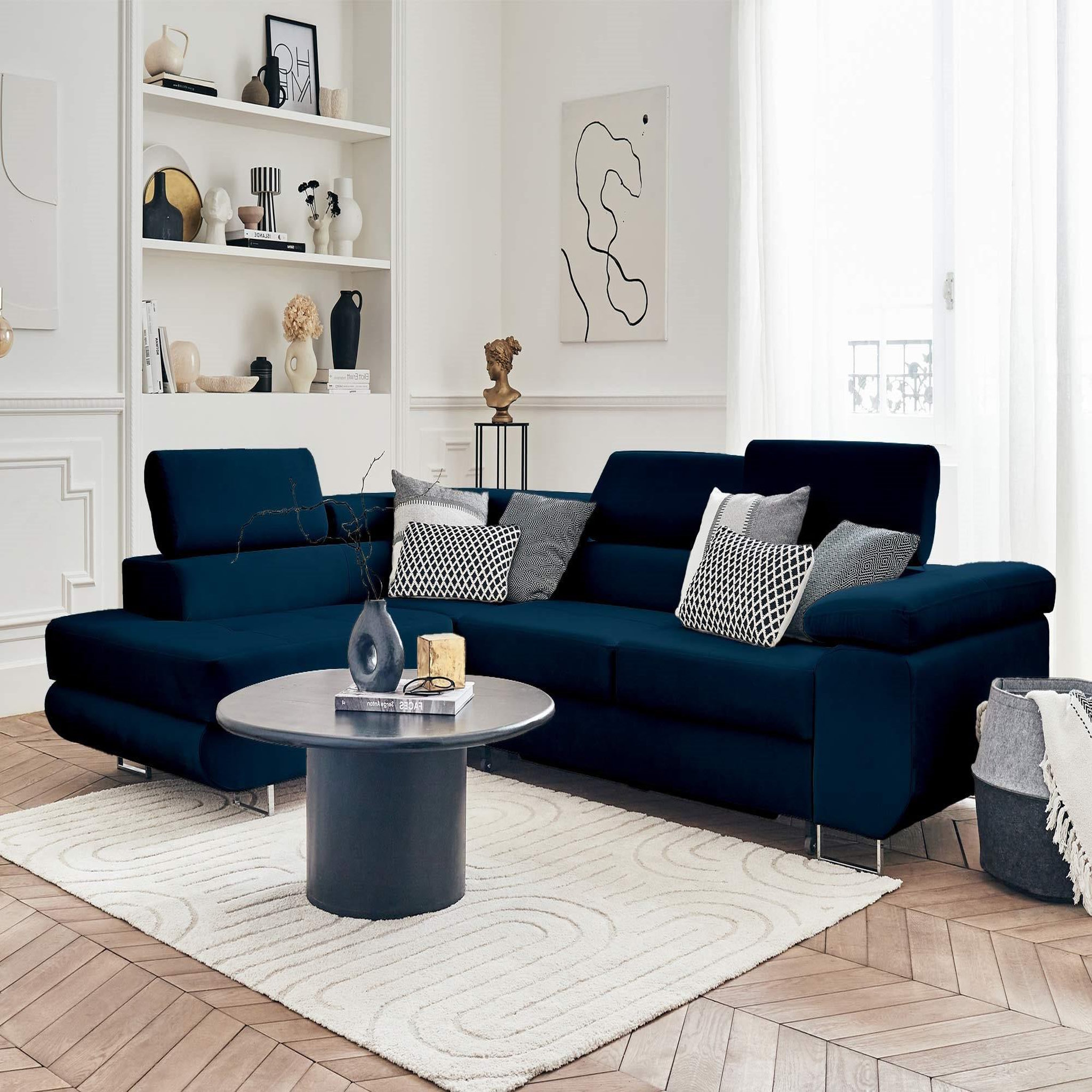 Voir la diapositive 5 : BEST MOBILIER Pablo - canapé d'angle gauche - 5 places - convertible avec coffre et têtières réglables - en velours