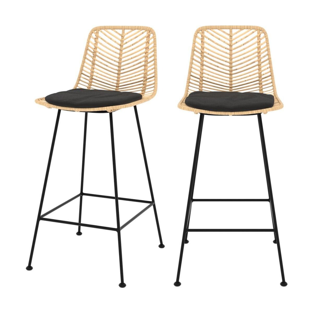 Rendez vous déco Lot de 2 chaises pour îlot central 66 cm en rotin naturel et noir - Tamara
