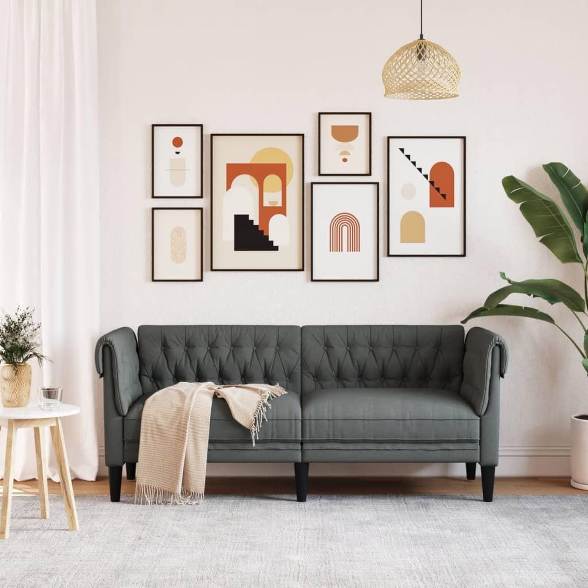 Voir la diapositive 3 : VIDAXL Canape Chesterfield 2 places gris fonce tissu