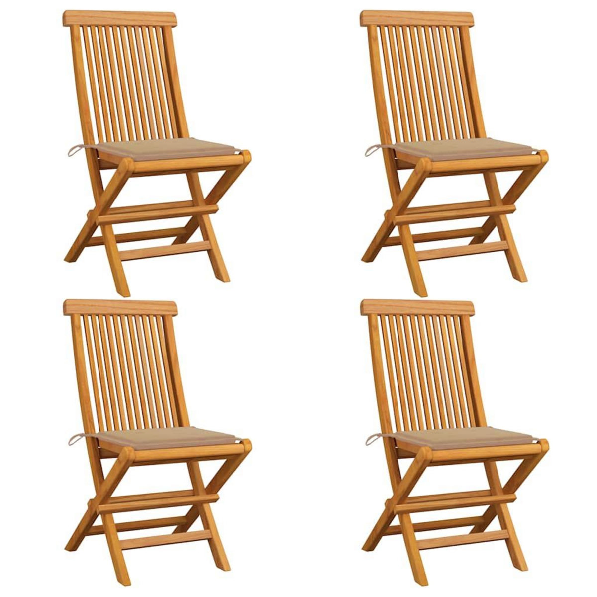 VIDAXL Chaises de jardin et coussins beige lot de 4 Bois teck massif