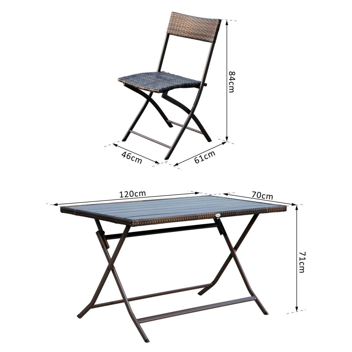 OUTSUNNY Ensemble salon de jardin 6 personnes grande table rectangulaire pliable + 6 chaises pliantes métal résine tressée PS chocolat