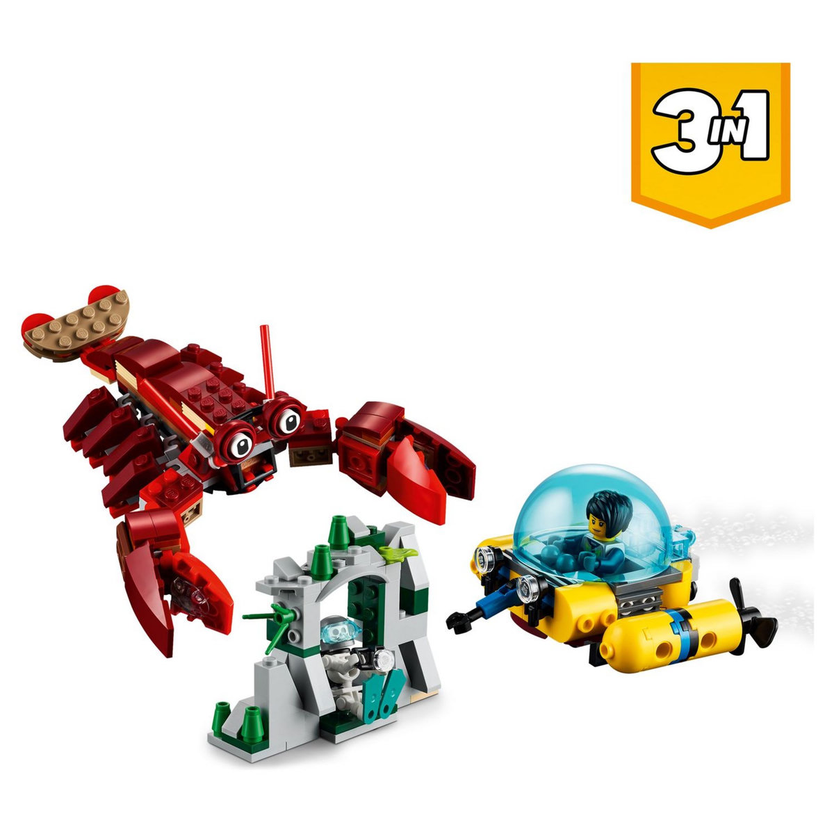 LEGO Creator 3 en 1 31130 La Mission du Trésor Englouti, Jouet d'Exploration Sous-Marine