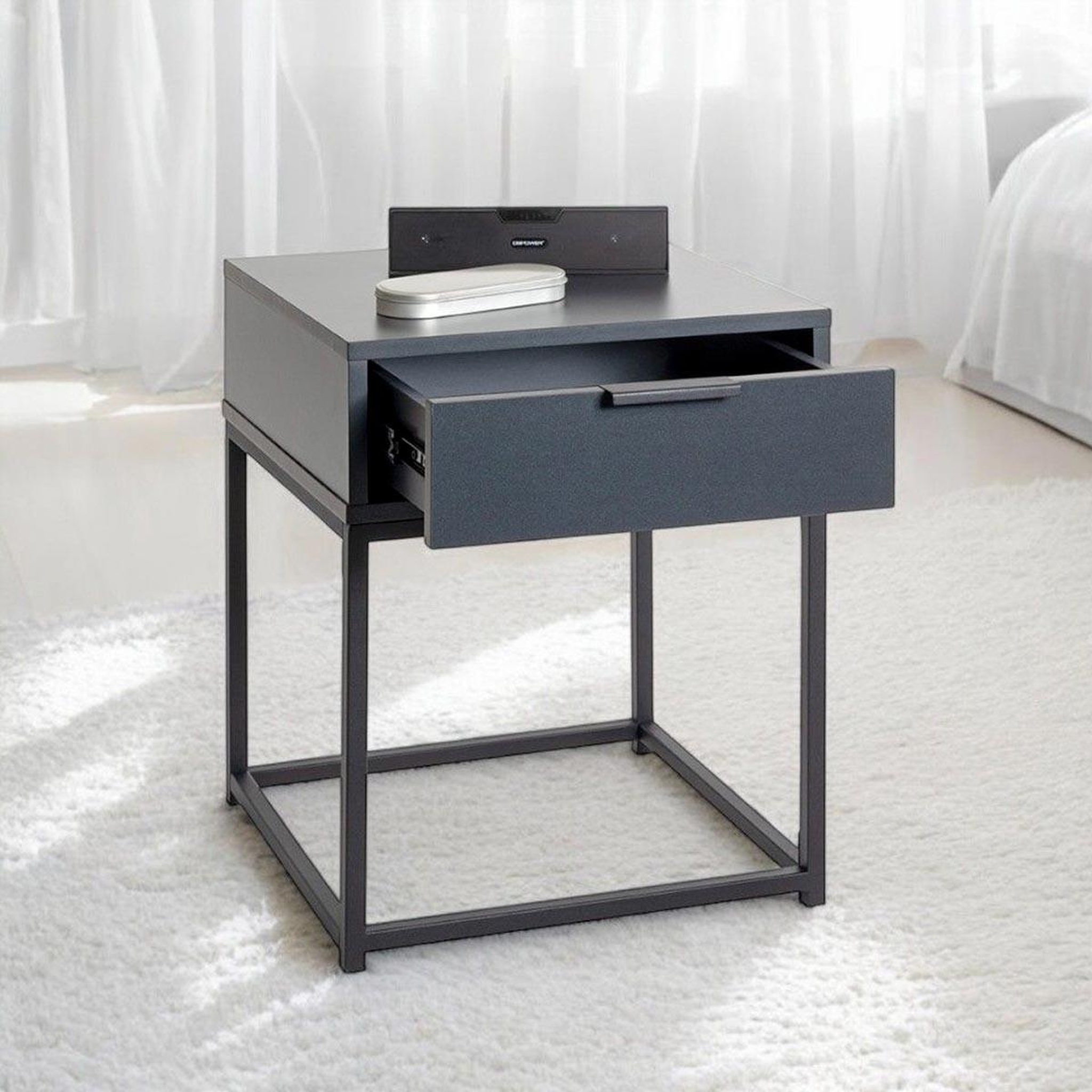 Voir la diapositive 4 : Paris Prix Table de chevet 1 tiroir  maluma  50cm anthracite & noir
