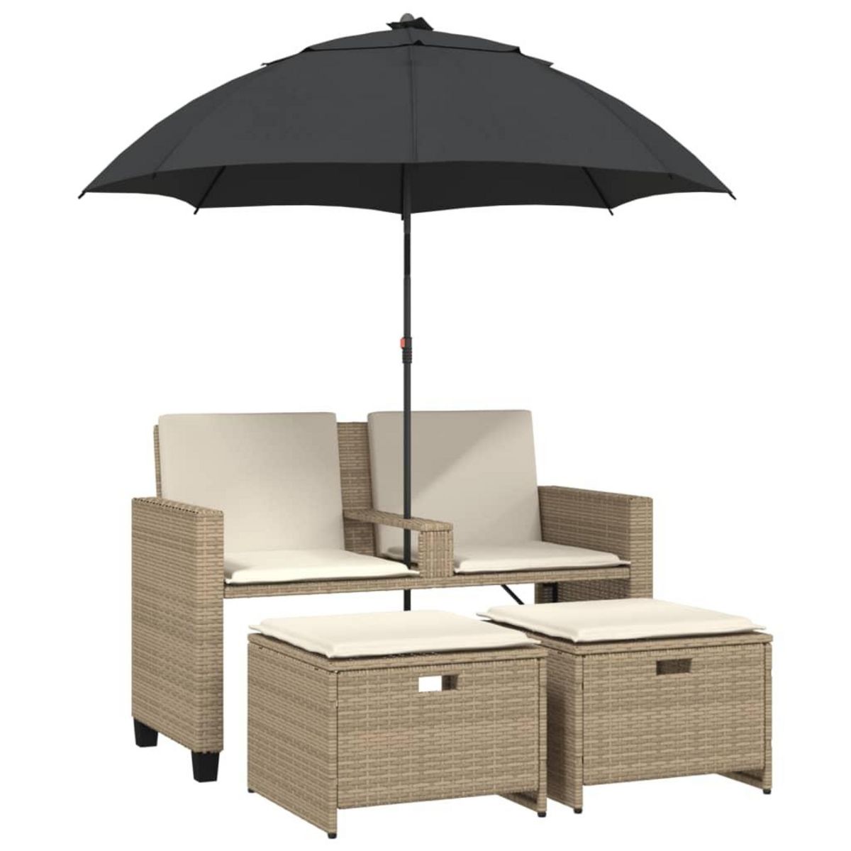 VIDAXL Canape de jardin 2 places avec parasol et tabourets beige rotin