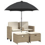 Voir la diapositive 2 : VIDAXL Canape de jardin 2 places avec parasol et tabourets beige rotin