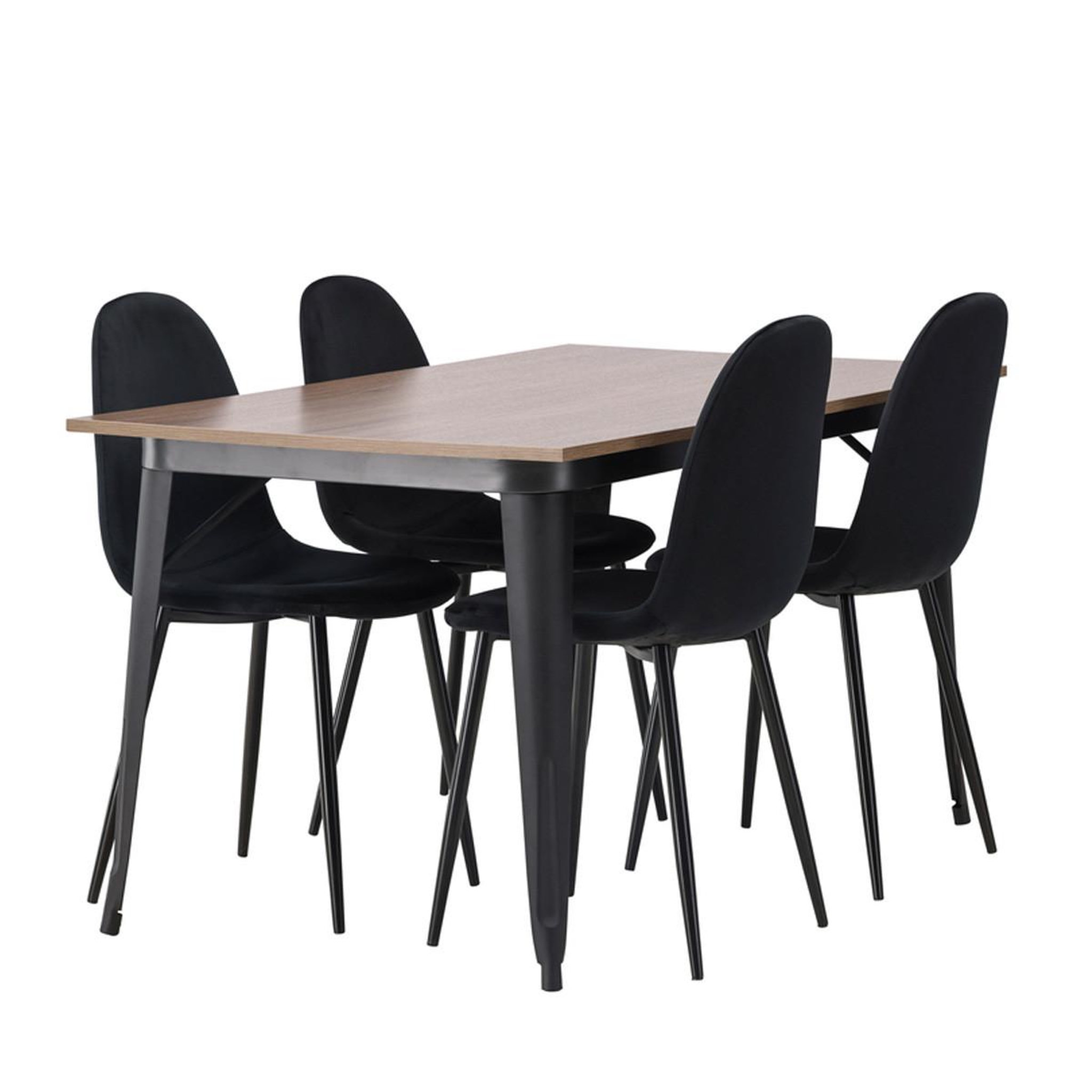 Paris Prix Ensemble table à manger & 4 chaises en velours  tempe & polar  140cm naturel & noir