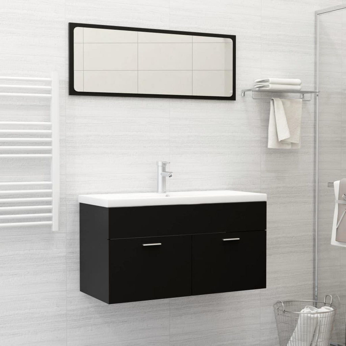 VIDAXL Ensemble de meubles de salle de bain Noir Agglomere