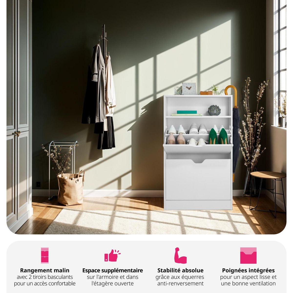 tectake Armoire à chaussures pour 12 paires de chaussures blanc