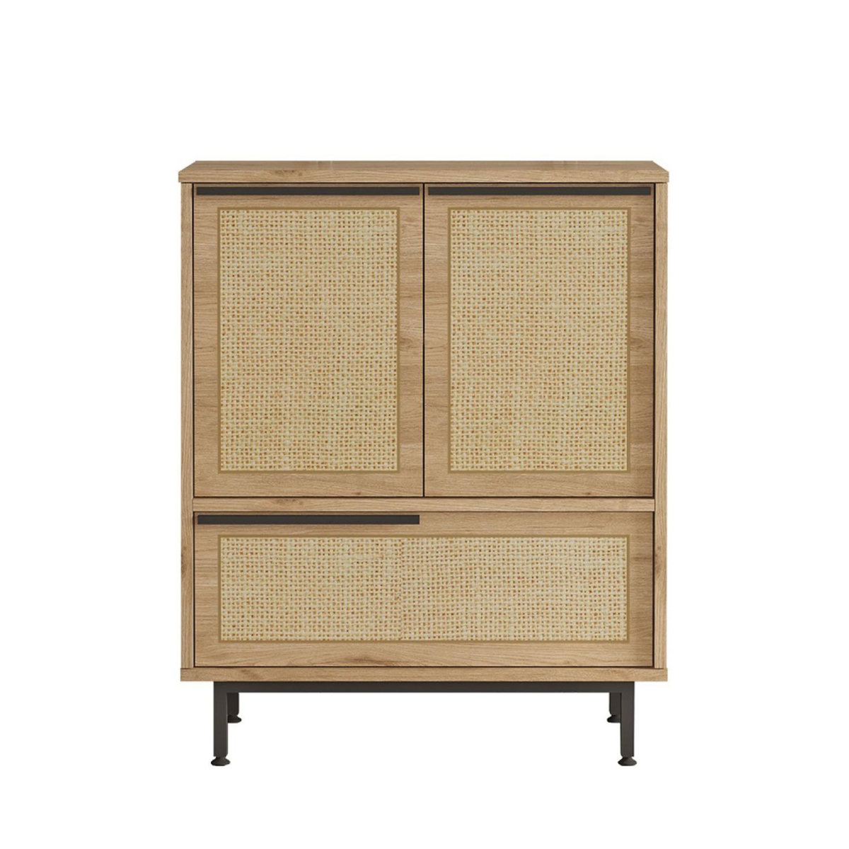 CONCEPT USINE Meuble à chaussures 3 portes finition bois et cannage 75x90cm ABA