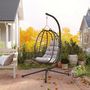 Voir la diapositive 2 : OUTSUNNY Fauteuil suspendu pliable en résine tressée avec support et épais coussin grand confort gris