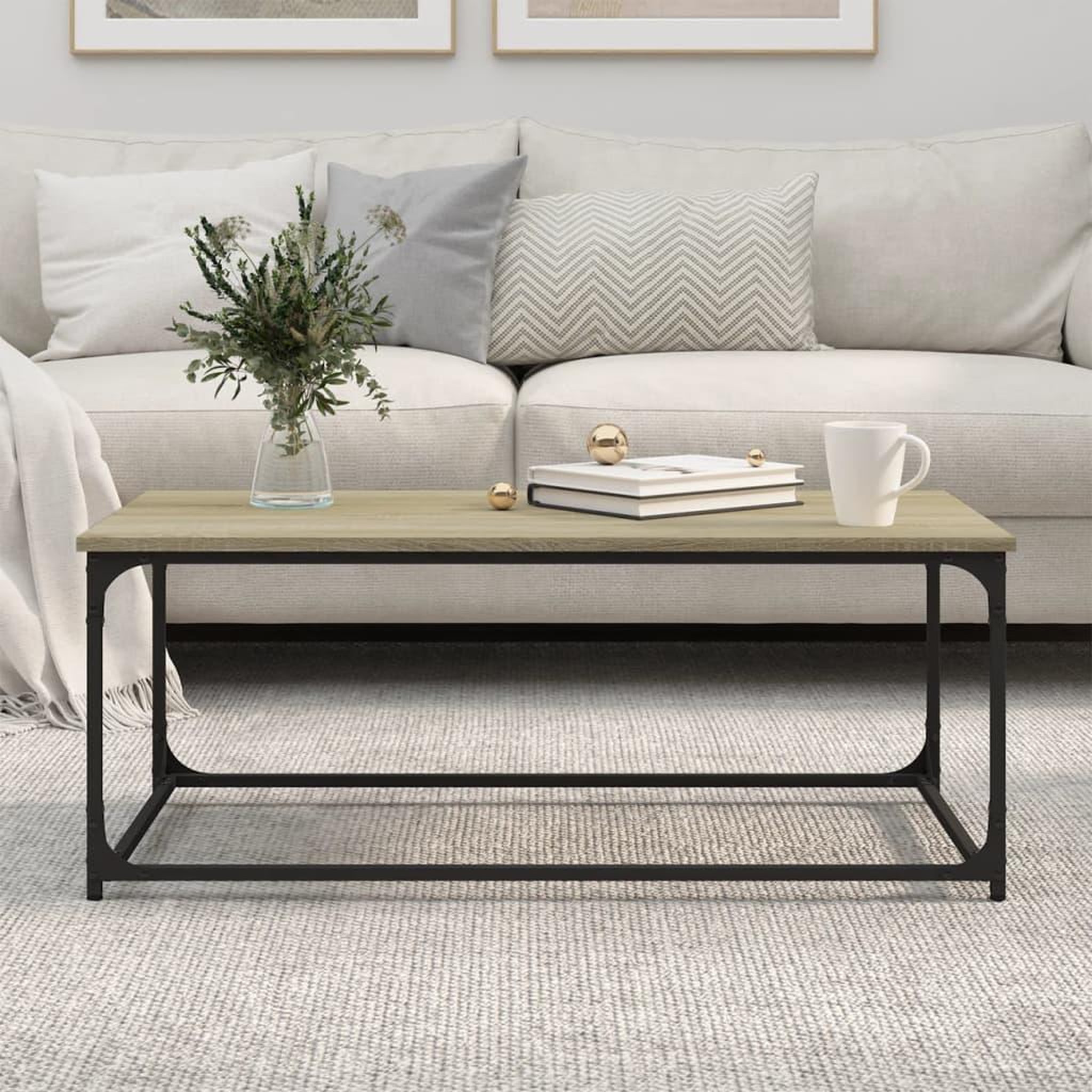 Voir la diapositive 3 : VIDAXL Table basse Chene sonoma 102x50x40 cm Bois d'ingenierie et fer