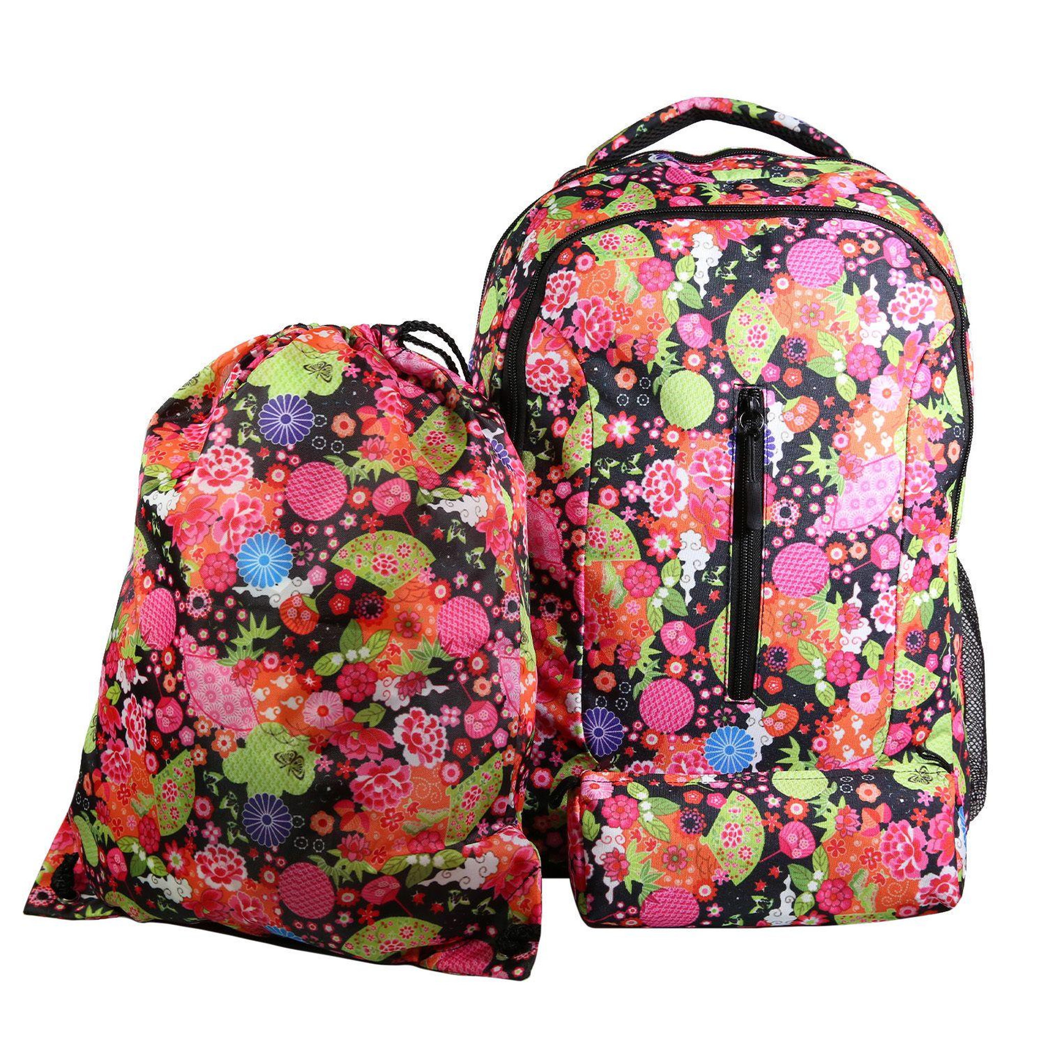 Voir la diapositive 1 : Bagtrotter BAGTROTTER Set de sac à dos, sac gym et trousse Bagtrotter Multicolore Fleurs japonaises