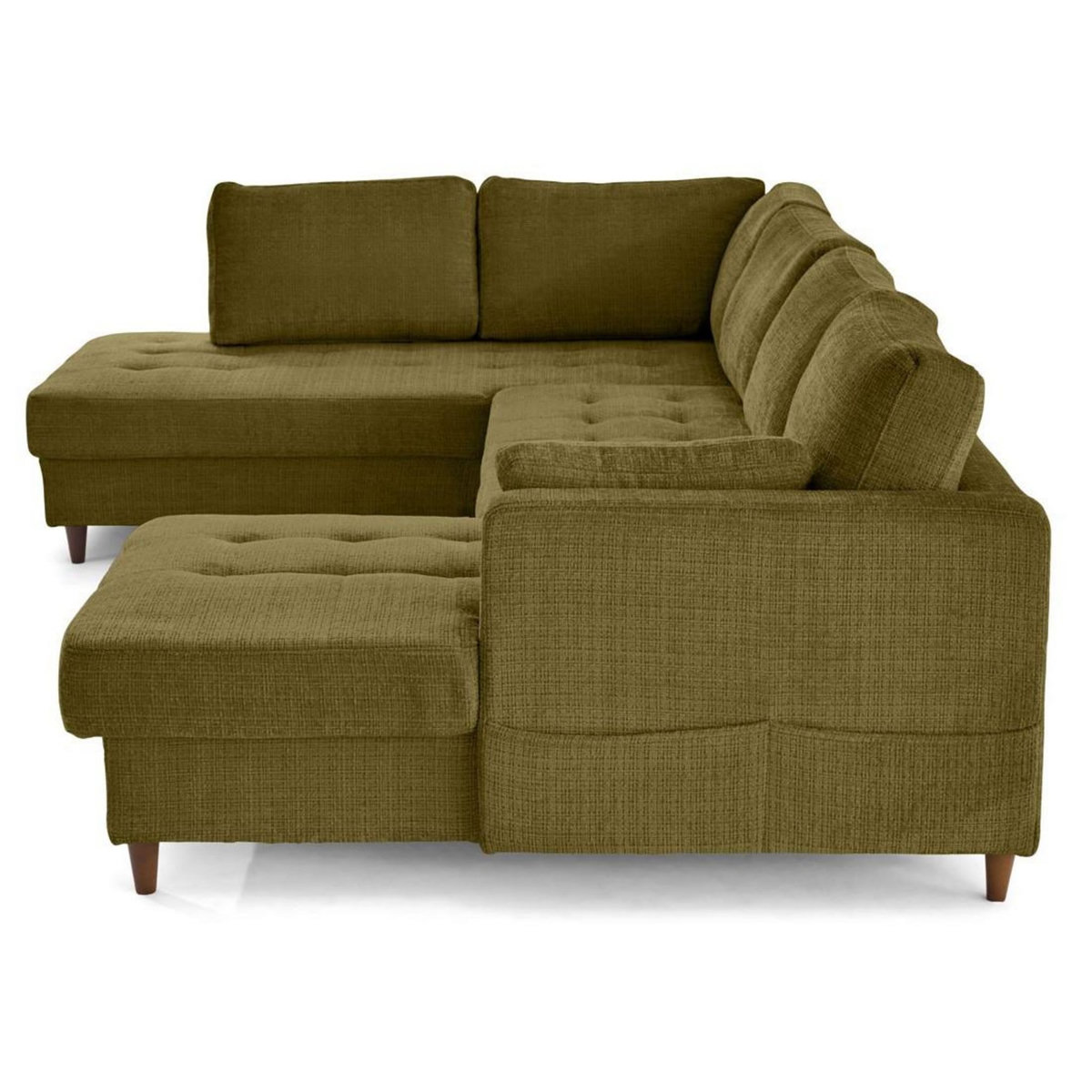 LISA DESIGN Anna - canapé panoramique d'angle gauche 7 places convertible avec coffre en velours texturé