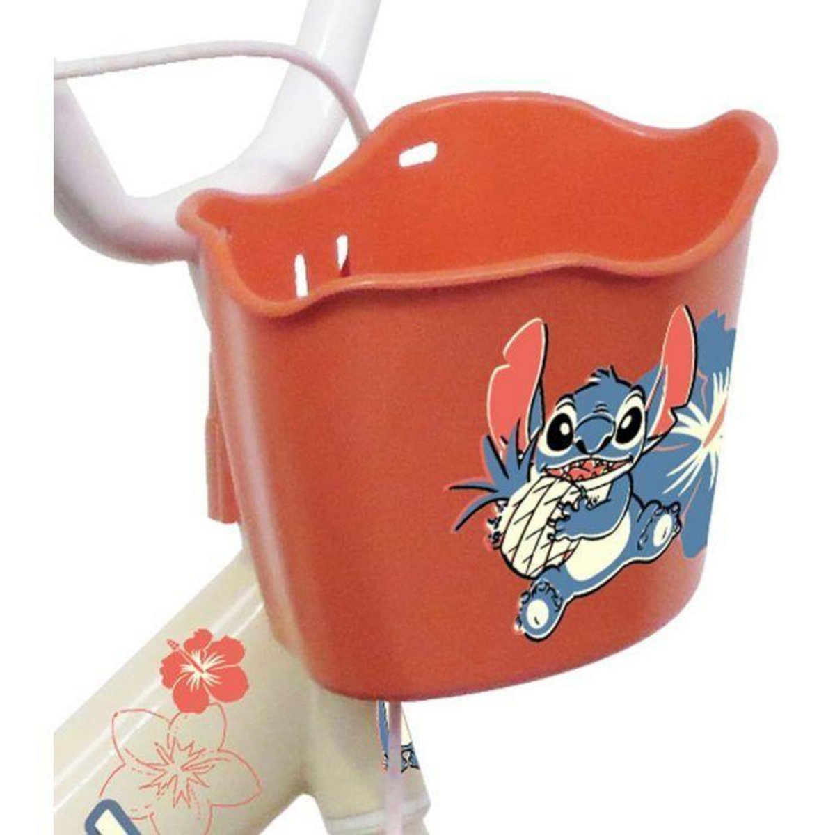 DISNEY Vélo enfant - Modèle 12'' STITCH / DISNEY (Taille de l'enfant < 95 cm) équipé de 1 frein, panier avant, porte poupée et stabilisateurs
