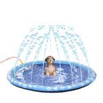 PAWHUT Piscine tapis à jet d'eau pour chien - Ø 1,5 m - pliable, facile à transporter - PVC bleu motifs os pattes