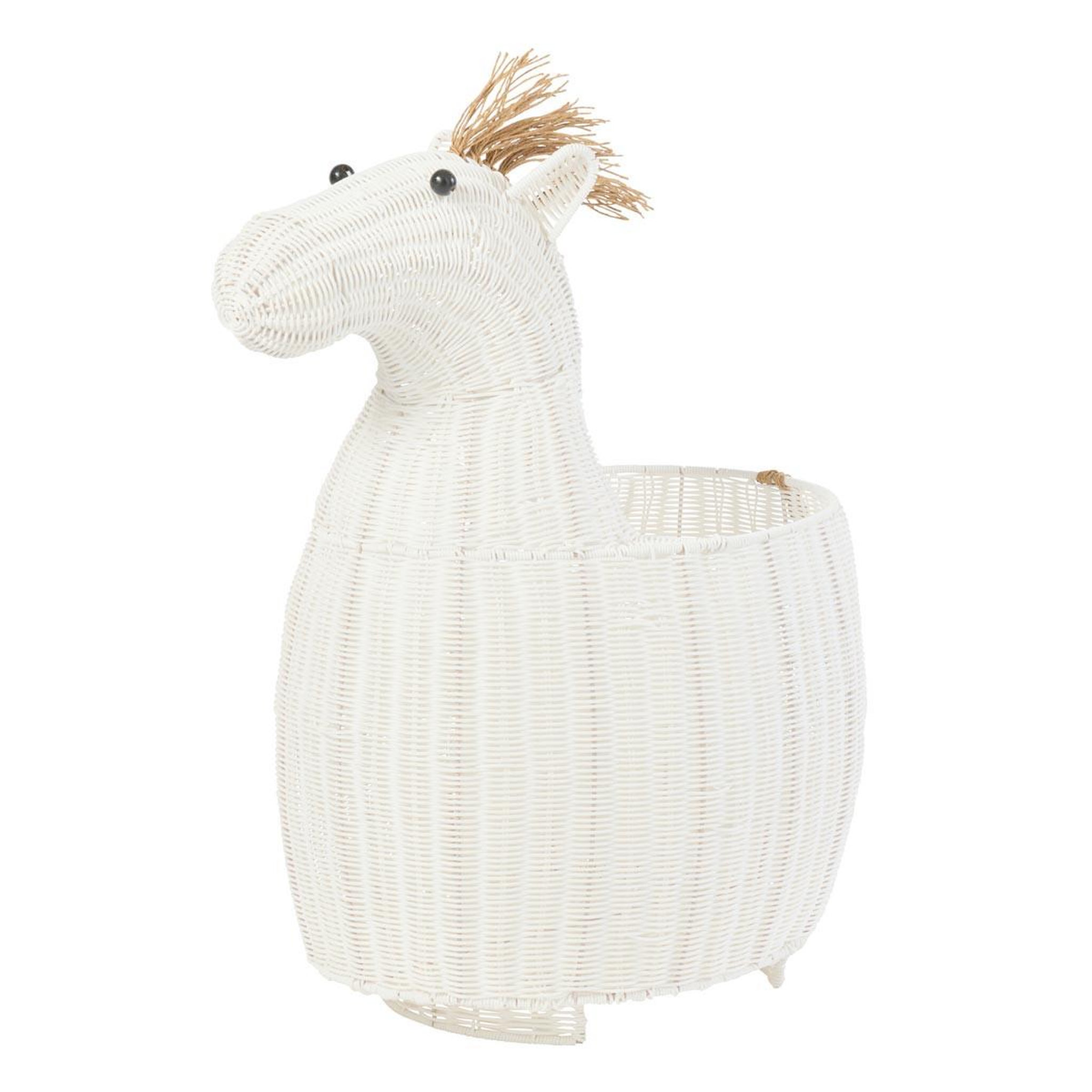 J-LINE Panier de Rangement Enfant  Cheval  79cm Blanc