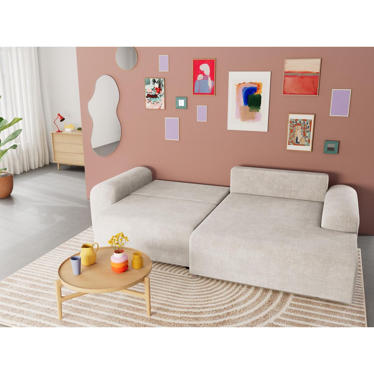 BEST MOBILIER Rebecca - canapé d'angle droit 4 places convertible avec coffre en velours texturé