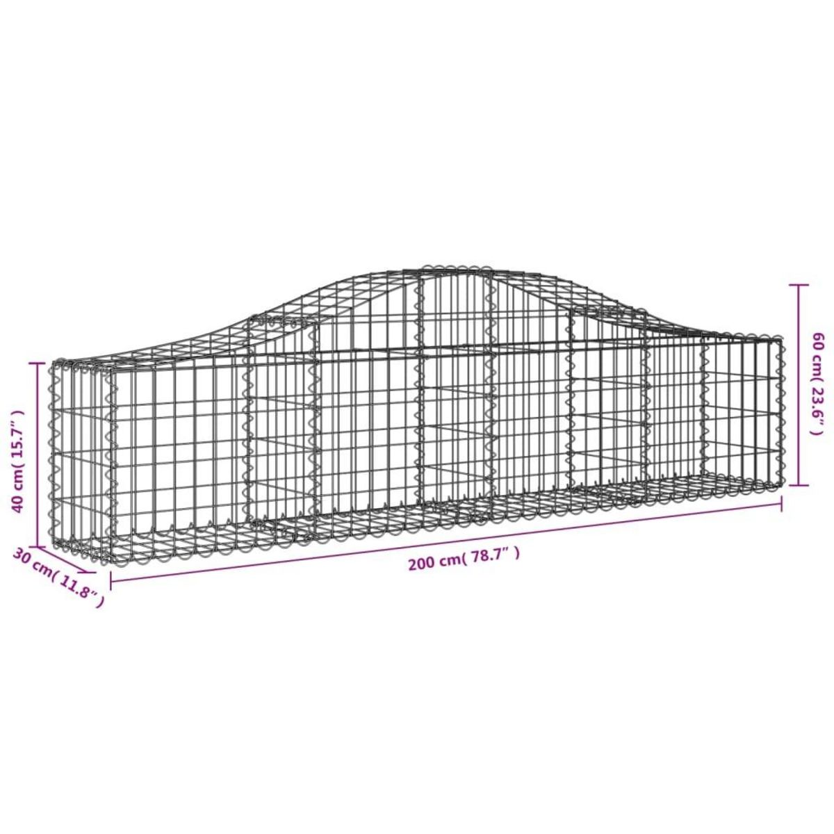 VIDAXL Paniers a gabions arques 2 pcs 200x30x40/60 cm Fer galvanise