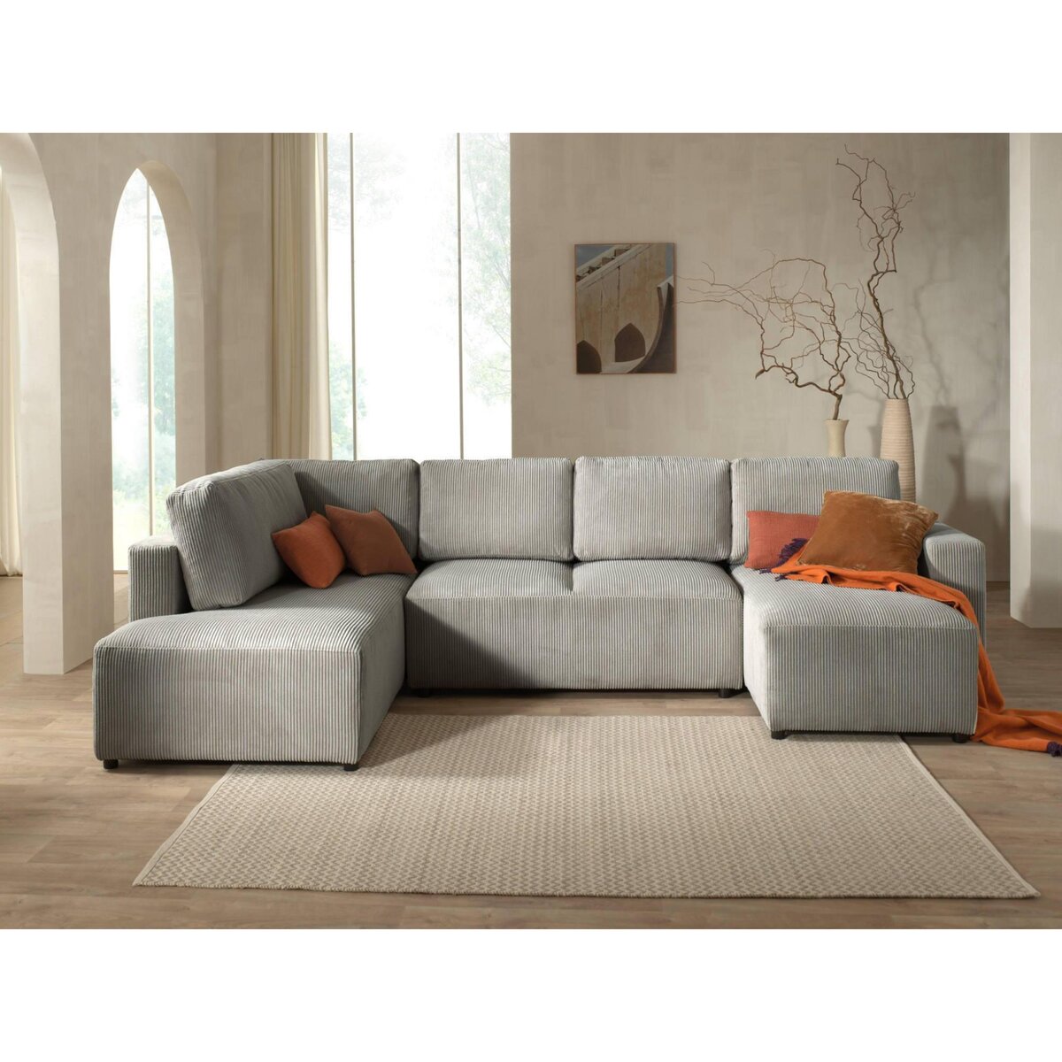 LISA DESIGN Livy - canapé panoramique convertible - avec coffre - en velours côtelé - 7 places - gauche