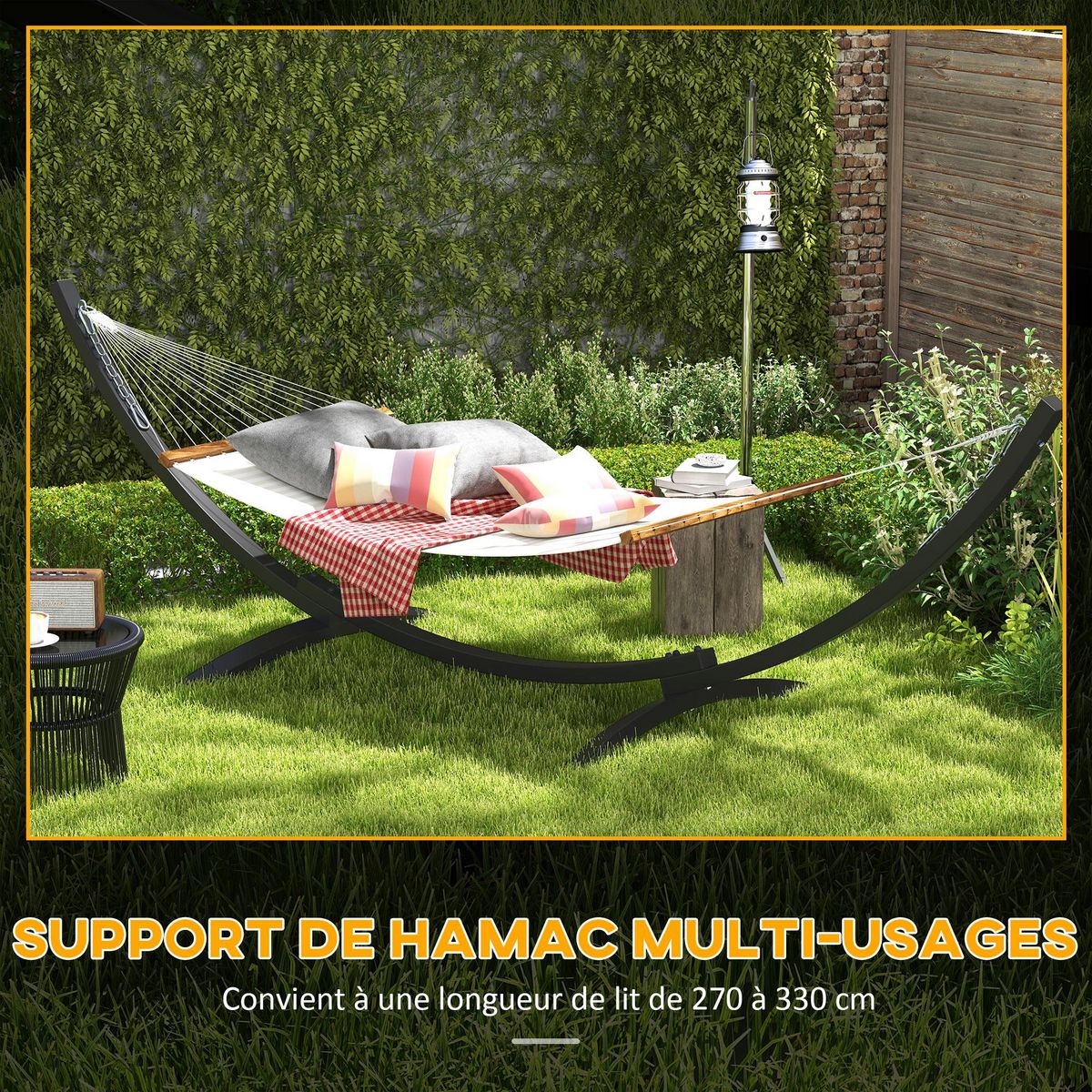 OUTSUNNY Support pied de hamac structure robuste - L. 360 cm pour hamacs L. 270-330 cm - métal époxy gris