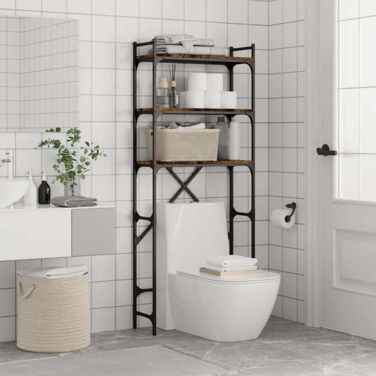 VIDAXL Etagere de lave-linge chene fume 67x25x163 cm bois d'ingenierie