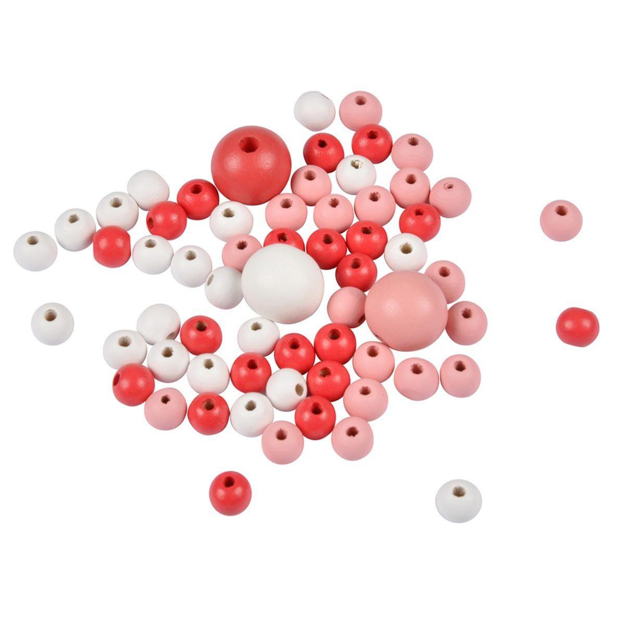Voir la diapositive 1 : HOMEA Lot de 63 Perles Rondes  Bois  1-2cm Corail & Blanc