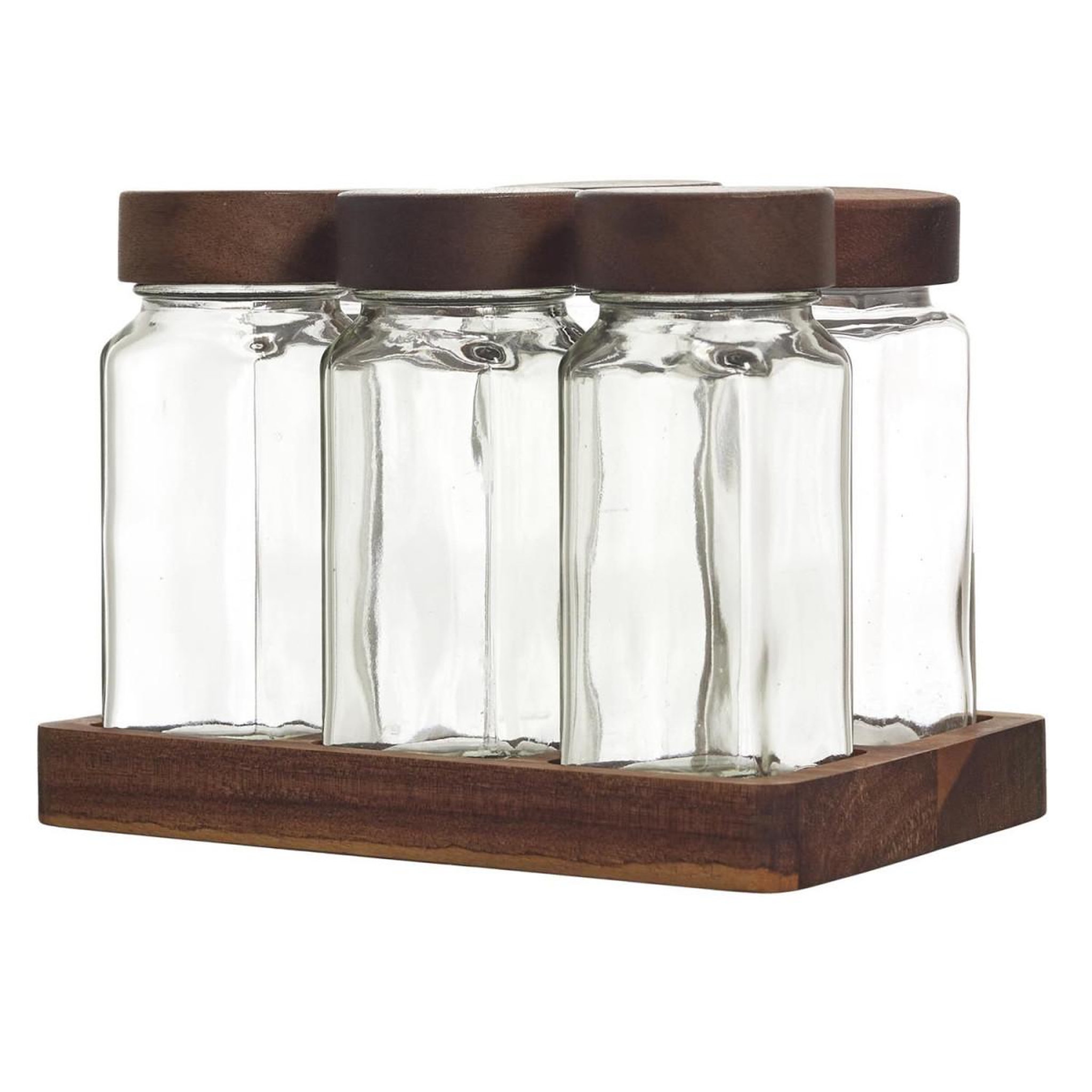COOK CONCEPT Lot de 6 bocaux à épices  acacia  17cm transparent