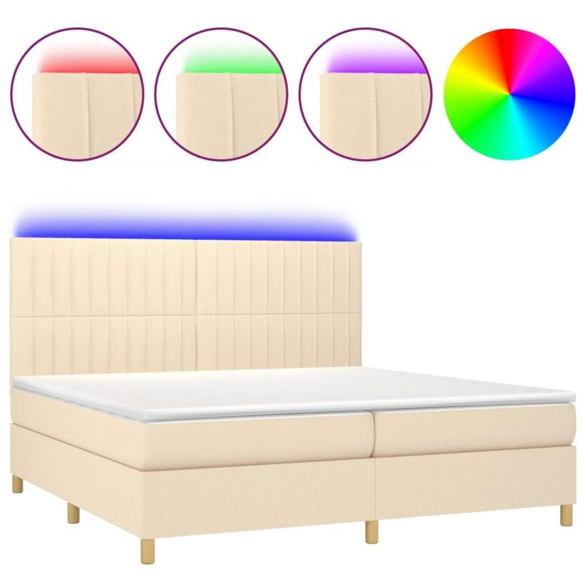 VIDAXL Sommier a lattes de lit et matelas et LED Creme 200x200cm Tissu