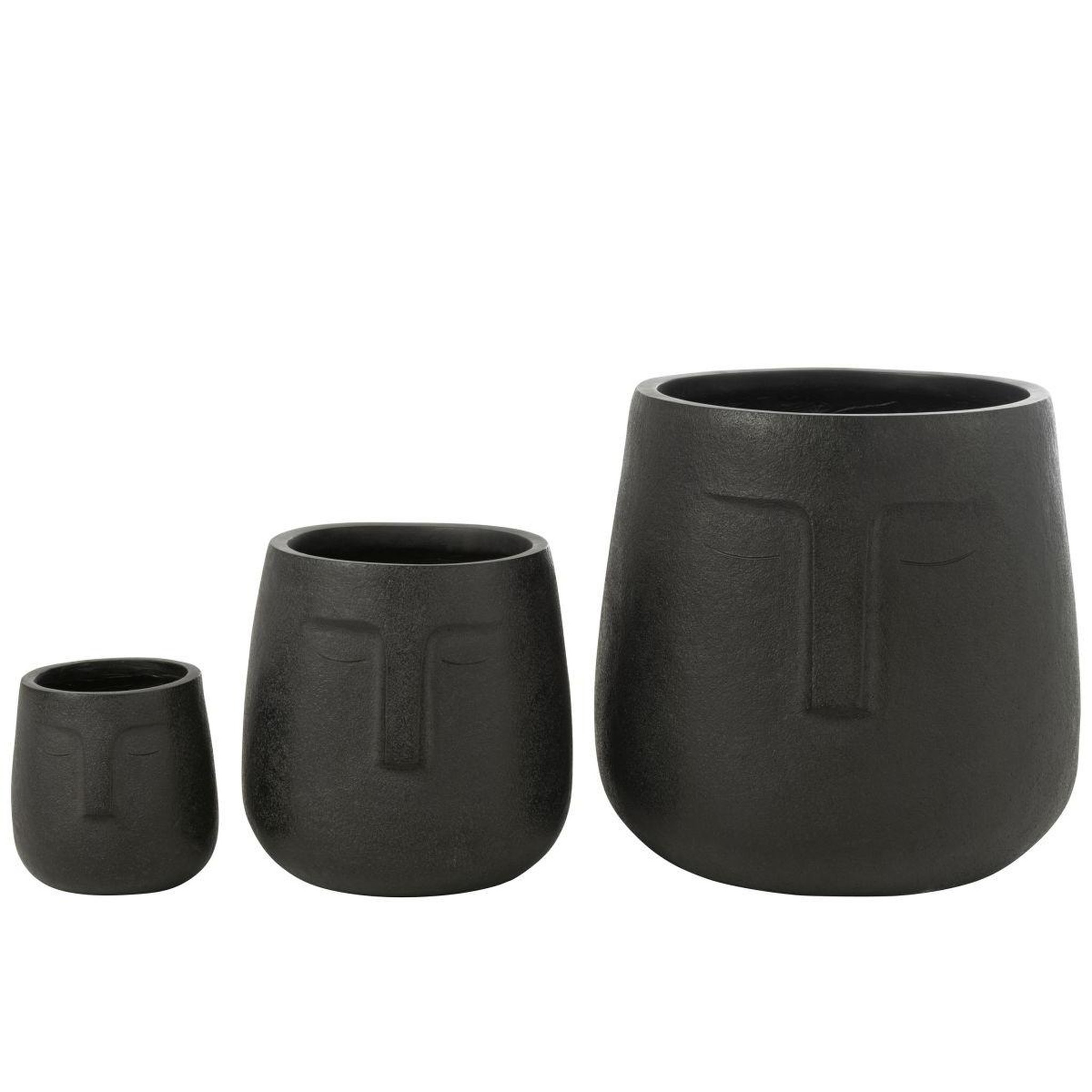 Voir la diapositive 2 : J-LINE Lot de 3 cache-pots déco  moai  45cm noir