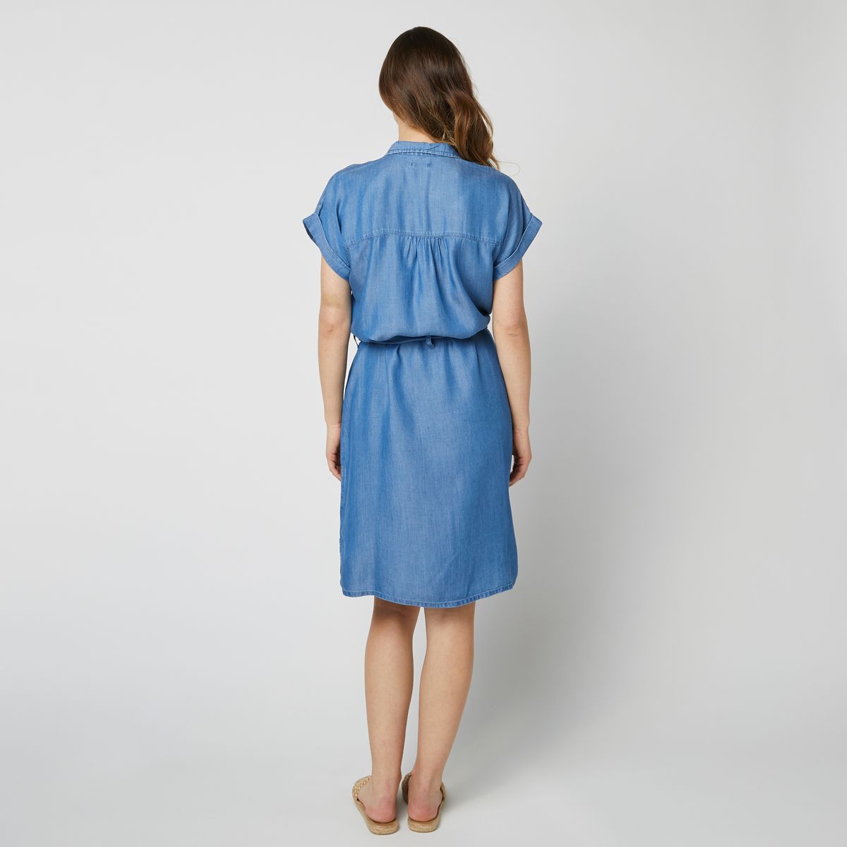 INEXTENSO Robe manches courtes avec ceinture en jean femme